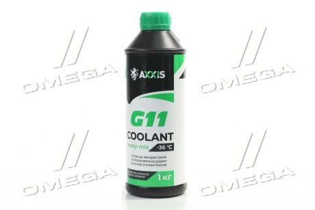 Антифриз GREEN G11 Сoolant Ready-Mix -36°C<> (зеленый) (Канистра 1кг) Axxis AX-P999-G11GR RDM1