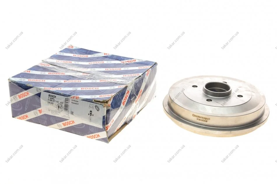 Тормозной барабан CITROEN/PEUGEOT C2/C3/C4/DS3/1007/206/208/301 - 1.0-1.6 - кратн. 1 шт BOSCH 0986477151 (фото 1)