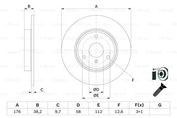 Диск гальмівний SMART 451 \'\'07>> \'\'F BOSCH 0986479E74 (фото 1)