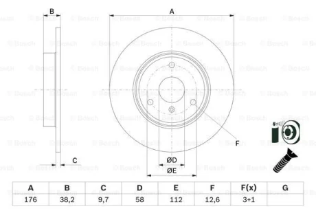 Диск гальмівний SMART 451 \'\'07>> \'\'F BOSCH 0986479E74