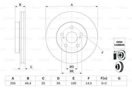 Торзмозной диск двухсторонний на передний мост вентилируемый 5 BOSCH 0986479F72