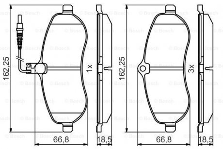 Гальмівні колодки дискові передні з вбудованим датчиком зносу BOSCH 0 986 495 460 (фото 1)