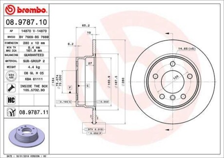 Тормозной диск BREMBO 08.9787.11 (фото 1)