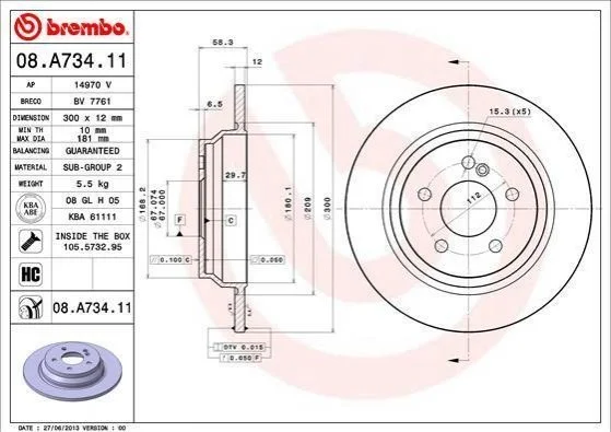Диск тормозной BREMBO 08.A734.11 (фото 1)