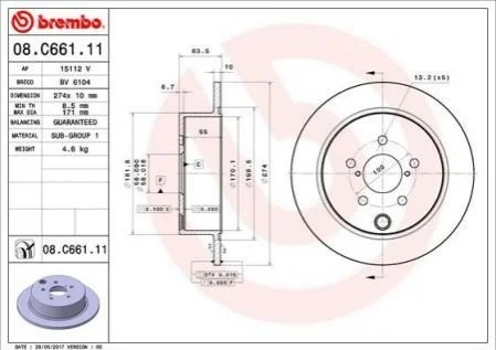 Торзмозной диск двухсторонний на задний мост полный(невентилируемый) 5 BREMBO 08.C661.11 (фото 1)