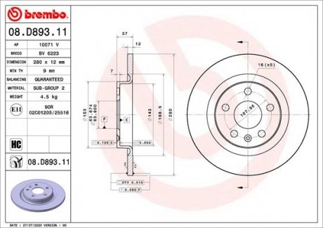 Гальмівний диск BREMBO 08.D893.11