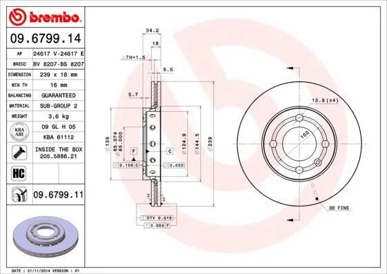 Гальмівний диск BREMBO 09679911 (фото 1)