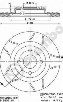 Торзмозной диск двухсторонний на передний мост вентилируемый 4 BREMBO 09.8903.75