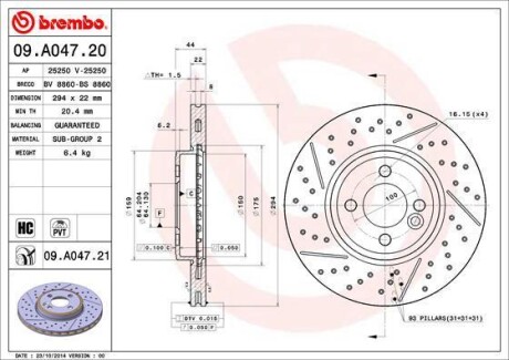 Гальмівний диск BREMBO 09.A047.21 (фото 1)