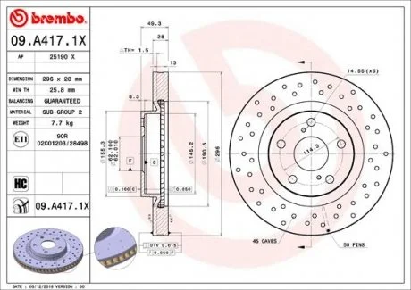 Торзмозной диск двухсторонний на передний мост вентилируемый 5 BREMBO 09.A417.1X