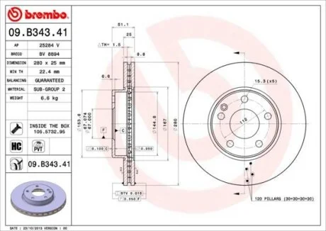 Гальмівний диск BREMBO 09.B343.41