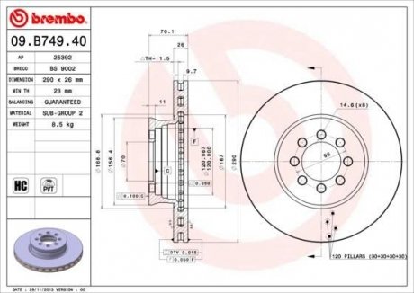 Гальмівний диск BREMBO 09.B749.40 (фото 1)