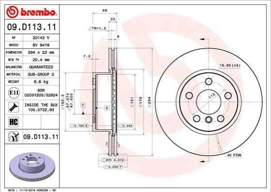 Тормозной диск BREMBO 09.D113.11 (фото 1)