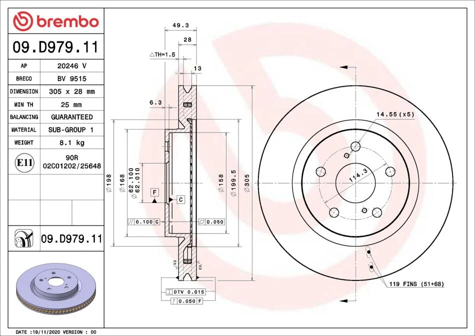 ГАЛЬМІВНИЙ ДИСК BREMBO 09.D979.11 (фото 1)