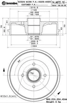 Тормозной барабан на задний мост BREMBO 14.A672.10