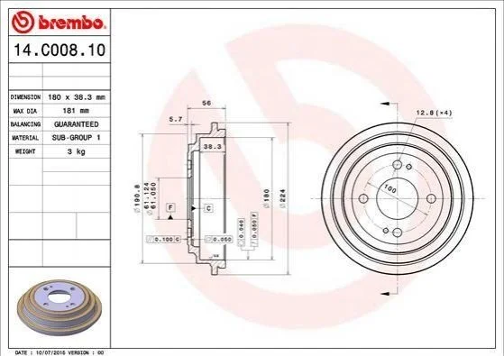 Тормозной барабан на задний мост BREMBO 14.C008.10 (фото 1)