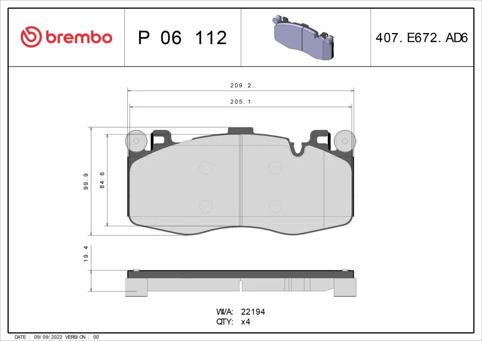 Тормозные колодки дисковые BREMBO P06112 (фото 1)