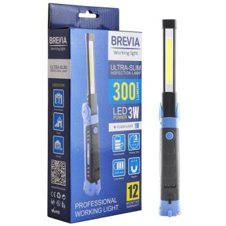 Фонарь инспекционный Ultra-slim 3W COB+1W LED 300lm 2000mAh BREVIA 11360