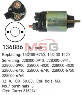 Реле стартера втягивающее 12V CARGO 136886