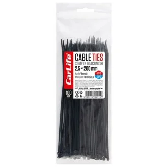 Хомуты пластиковые Carlife черные 2,5x200 100шт CarLife BL2.5X200