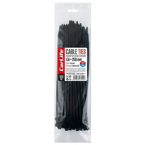Хомуты пластиковые Carlife черные 4,8x250 100шт CarLife BL4.8X250 (фото 1)