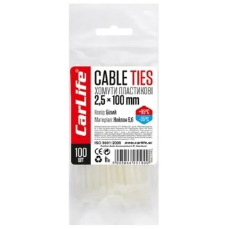 Хомуты пластиковые Carlife белые 2,5x100 100шт. CarLife W2.5X100
