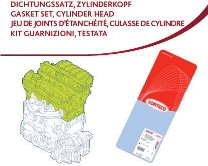 Комплект прокладок, головка циліндра PSA 1,9D DW8 CORTECO 418446P