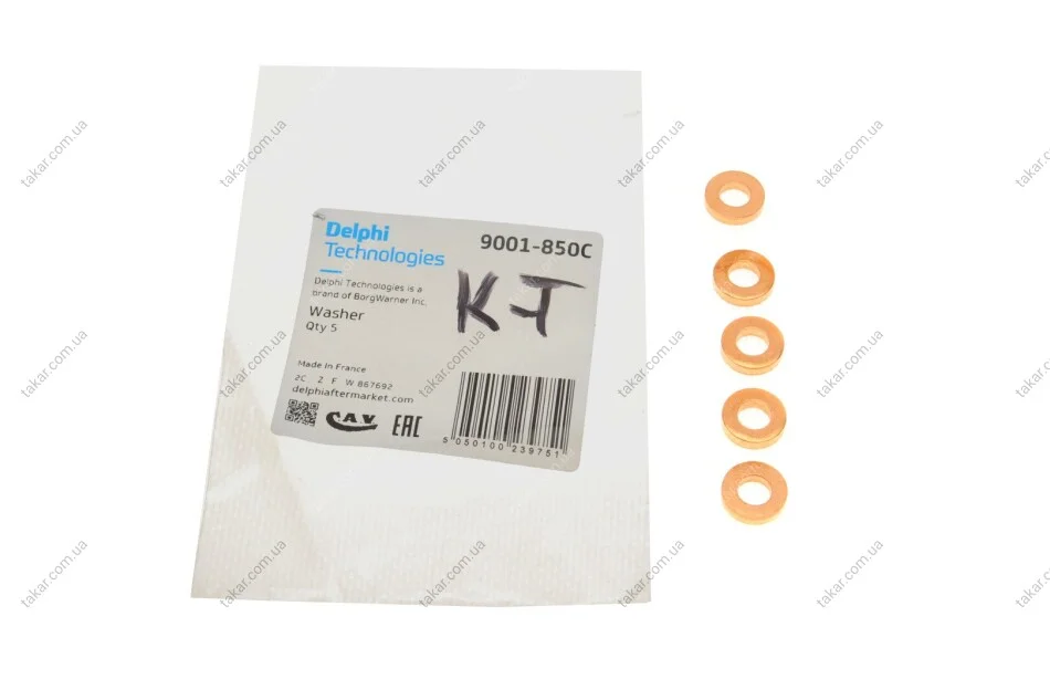 Шайба під форсунку RENAULT K9K/SSANGYONG D20DT,D27DT "D=3mm (к-т 5шт.) Delphi 9001-850C (фото 1)