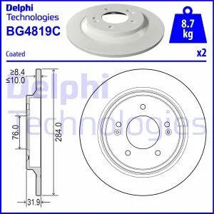 Торзмозной диск двухсторонний на задний мост полный(невентилируемый) 5 Delphi BG4819C