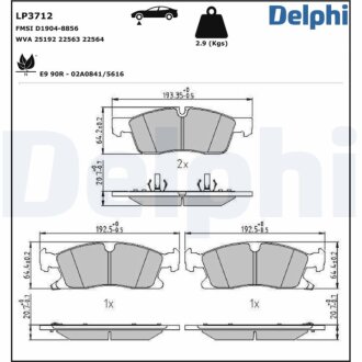 Комплект гальмівних колодок з 4 шт. дисків Delphi LP3712