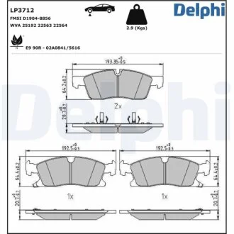 Комплект гальмівних колодок з 4 шт. дисків Delphi LP3712 (фото 1)