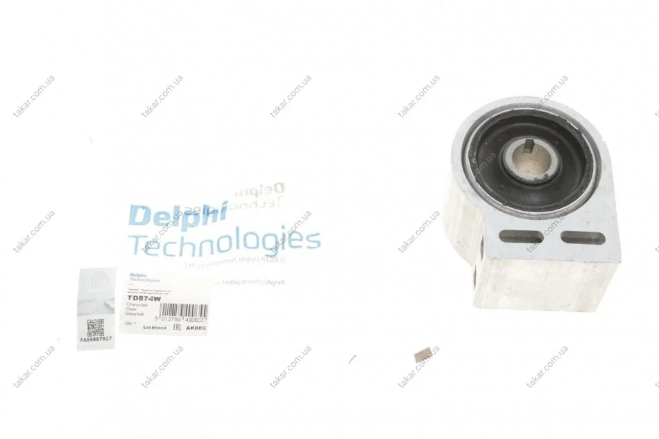 Сайлентблок рычага двусторонний на передний мост (сзади, снизу) Delphi TD874W (фото 1)