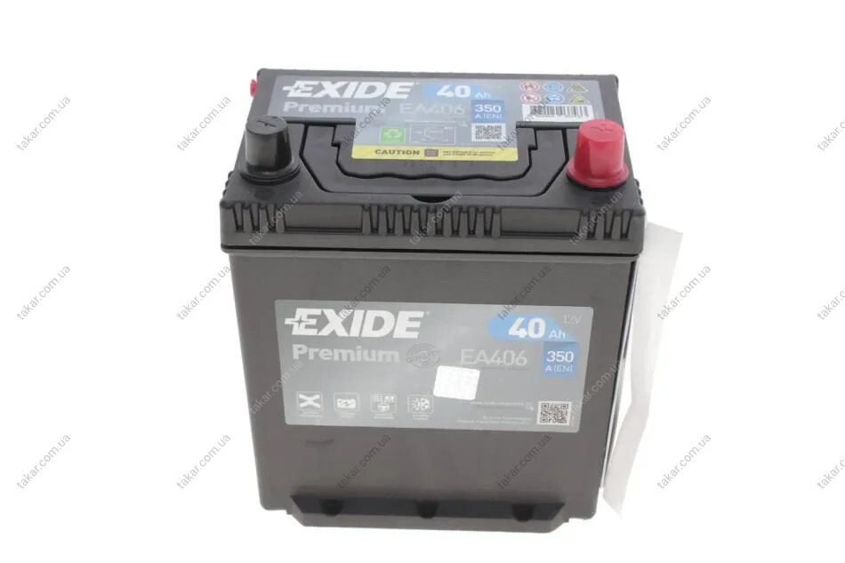 Акумулятор 40Ah-12v Exide PREMIUM (187х136х220),R,EN350 Азія тонкі клеми EXIDE EA406 (фото 1)