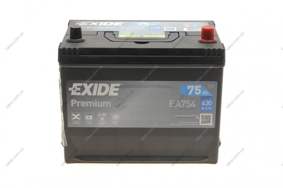 Акумулятор Exide Premium (270×173×222), 75Ач, 630А, R+ EXIDE EA754 (фото 1)