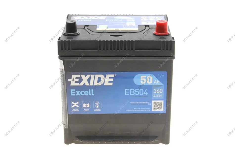 Акумулятор 12V/50Ah/360 (R+) (200х173х222) EXIDE EB504 (фото 1)