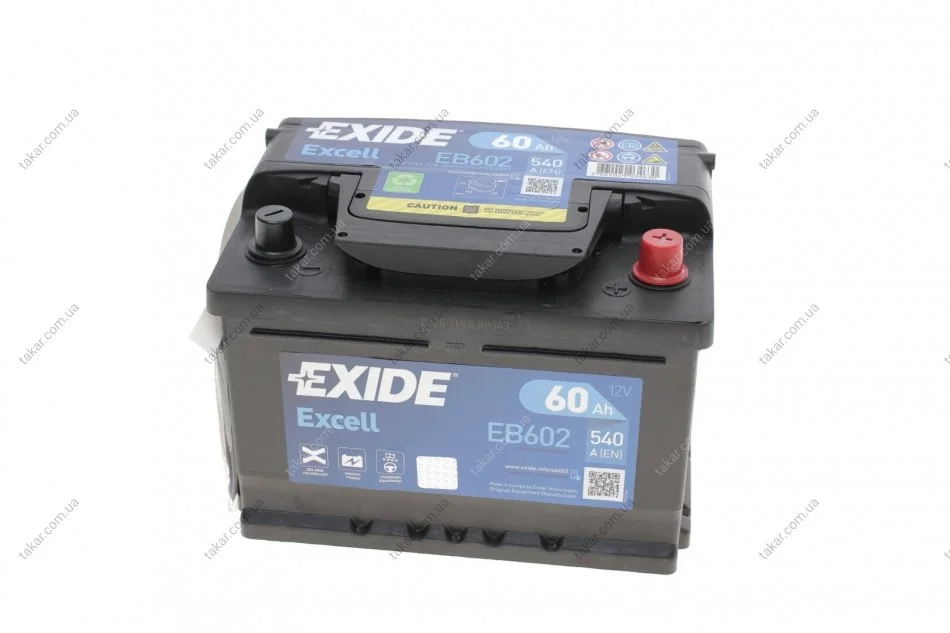 Аккумулятор EXCELL 12V/60Ah/540A EXIDE EB602 (фото 1)