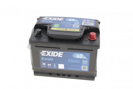 Акумулятор EXCELL 12V/60Ah/540A EXIDE EB602 (фото 1)