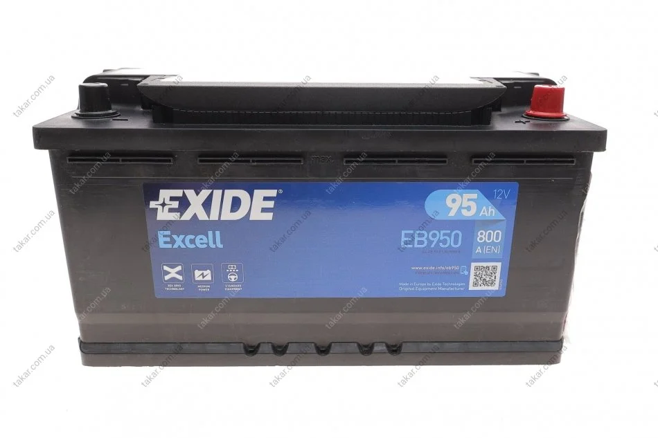 Акумулятор 95Ah-12v Exide EXCELL (353х175х190), R, EN800 EXIDE EB950 (фото 1)