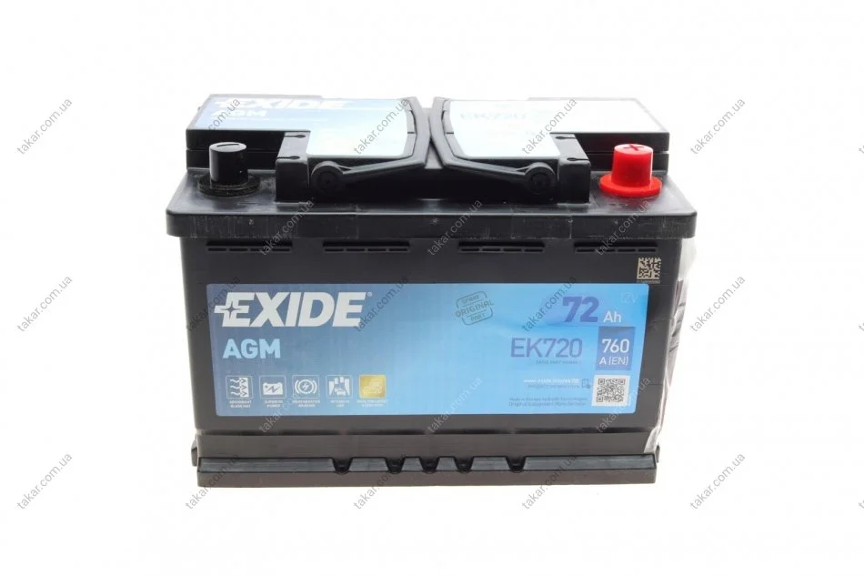 Акумулятор 72Ah-12v Exide AGM (278х175х190),R,EN760 EXIDE EK720 (фото 1)