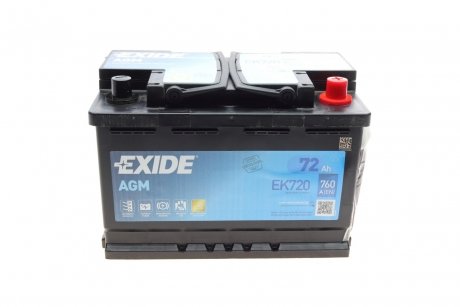 Акумулятор 72Ah-12v AGM (278х175х190),R,EN760 EXIDE EK720