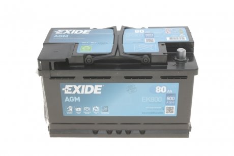Аккумулятор 12В 80Ач/800AAGM (P+)315x175x190 B13 EXIDE EK800 (фото 1)