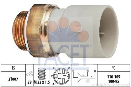 Термовимикач, вентилятор радіатора (в-во Facet) FACET 7.5689