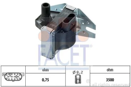 Котушка запалювання 12V FACET 96008