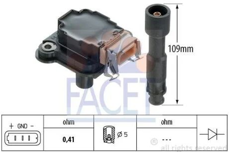 Катушка зажигания 12V FACET 9.6254