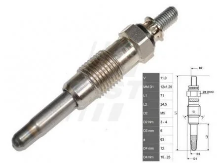 Свічка розжарювання 11V, 71мм FAST FT82710