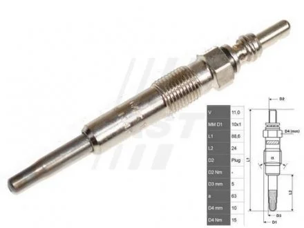 Свеча накаливания 11V, 88.6мм FAST FT82726
