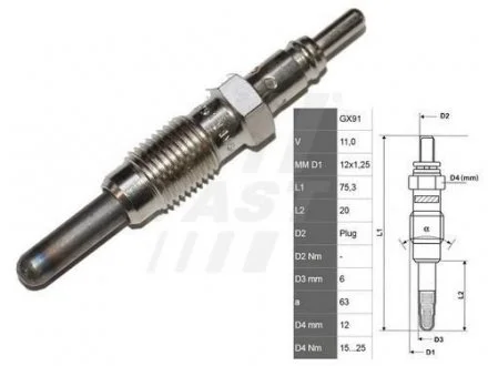 Свічка розжарювання 11V, 75.3мм FAST FT82728
