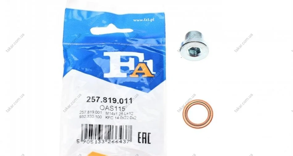 Пробка поддона автомобиля Fischer Automotive One (FA1) 257.819.011 (фото 1)