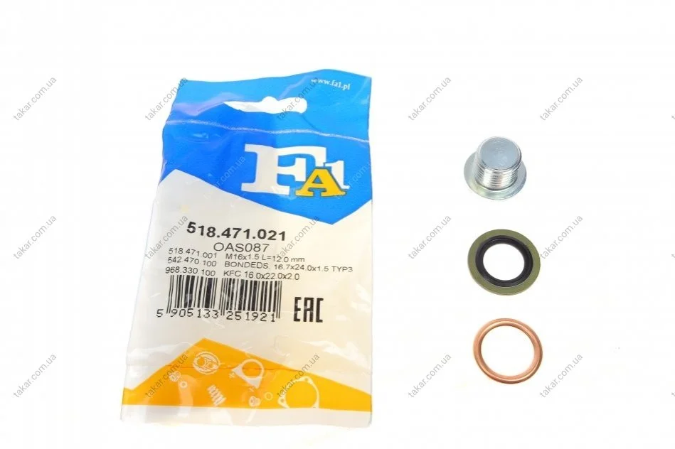 Пробка масляного поддона M16x1.5 L=12 (выр-во Fischer) Fischer Automotive One (FA1) 518.471.021 (фото 1)