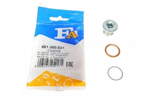 Пробка масляного поддона M18x1.5 L=15 (выр-во Fischer) Fischer Automotive One (FA1) 861.360.021